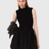Mini ribbed knit and taffeta dress
