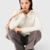 Pearl collar ribbed sweater