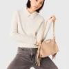 Pearl collar ribbed sweater