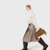 Pleated checked midi skirt