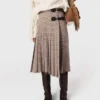 Pleated checked midi skirt