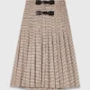 Pleated checked midi skirt