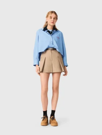 Pleated cotton shorts