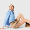 Pleated cotton shorts