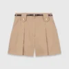 Pleated cotton shorts