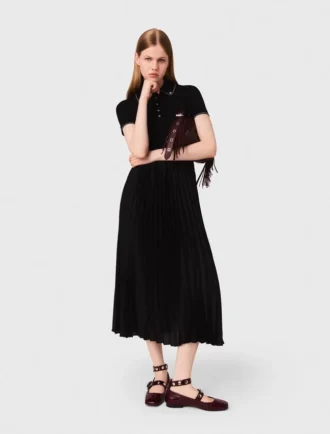 Pleated maxi dress with polo collar Pleated maxi dress with polo collar