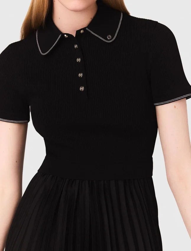 Pleated maxi dress with polo collar Pleated maxi dress with polo collar