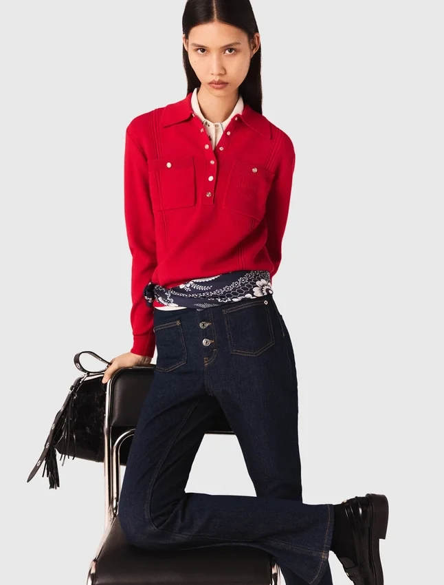Polo collar sweater with embroidery Polo collar sweater with embroidery