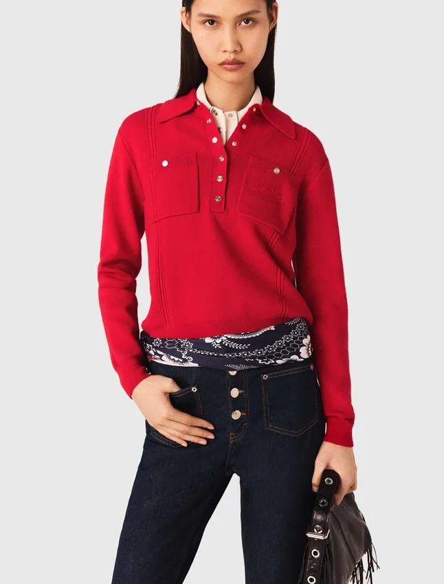 Polo collar sweater with embroidery Polo collar sweater with embroidery