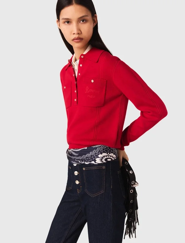 Polo collar sweater with embroidery Polo collar sweater with embroidery