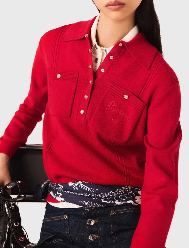 Polo collar sweater with embroidery Polo collar sweater with embroidery