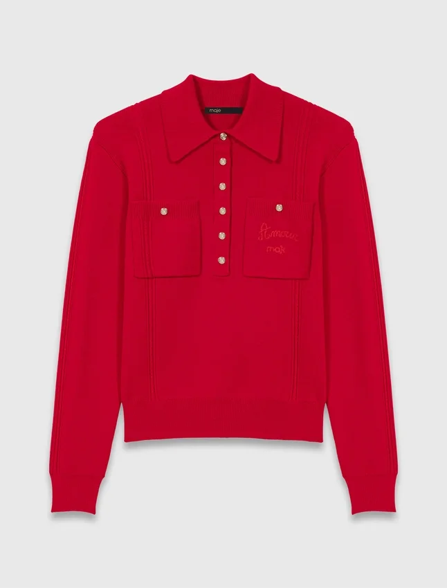 Polo collar sweater with embroidery Polo collar sweater with embroidery