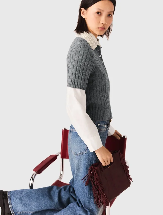 Removable beaded collar sweater Removable beaded collar sweater