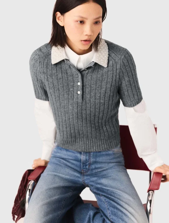 Removable beaded collar sweater Removable beaded collar sweater