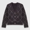 Rhinestone check cardigan