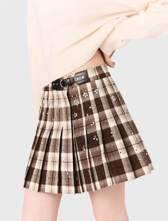 Rhinestone checked kilt Rhinestone checked kilt