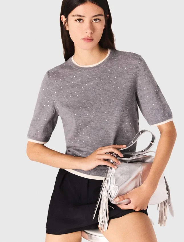 Rhinestone short-sleeve sweater Rhinestone short-sleeve sweater