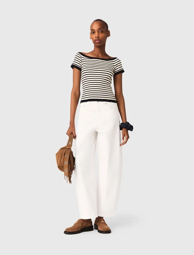 Rib knit top with boat neck Rib knit top with boat neck