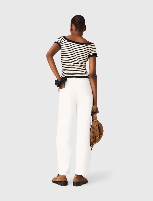 Rib knit top with boat neck Rib knit top with boat neck