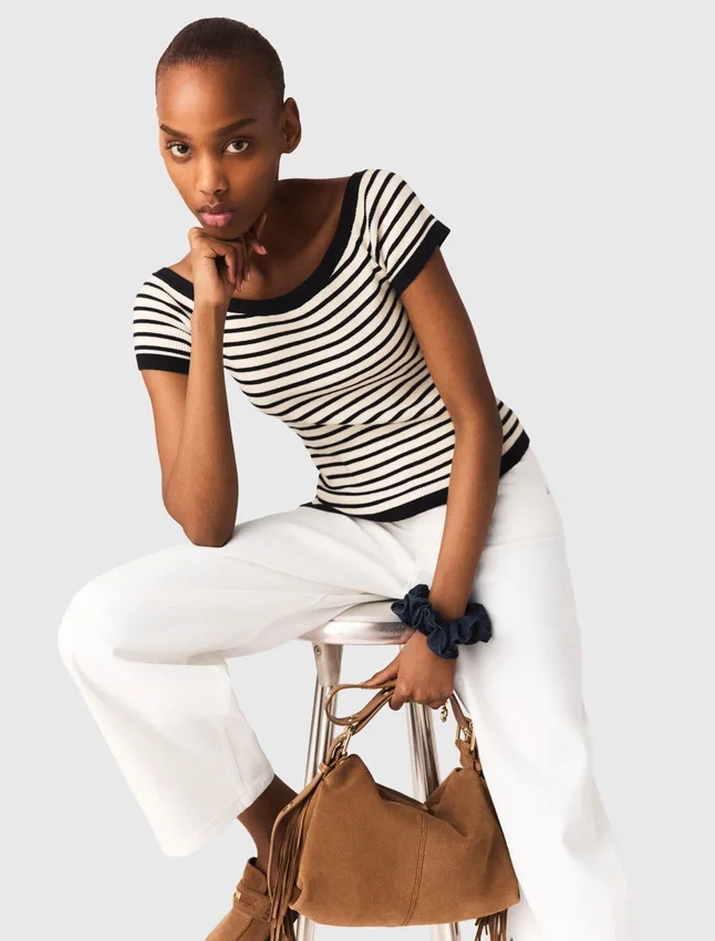 Rib knit top with boat neck Rib knit top with boat neck
