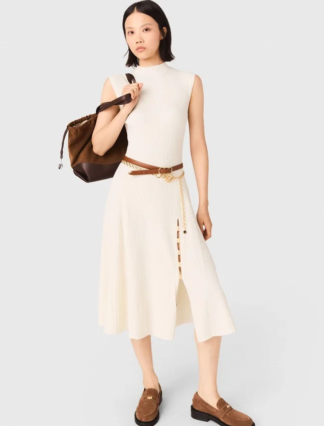 Ribbed dress with side slit Ribbed dress with side slit