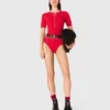 Ribbed knit short sleeve bodysuit