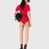 Ribbed knit short sleeve bodysuit