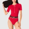 Ribbed knit short sleeve bodysuit