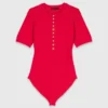 Ribbed knit short sleeve bodysuit