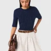 Round-neck rhinestone sweater