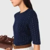 Round-neck rhinestone sweater