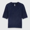 Round-neck rhinestone sweater