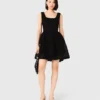 Short embroidered basket knit dress