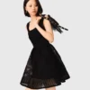 Short embroidered basket knit dress