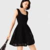 Short embroidered basket knit dress