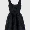 Short embroidered basket knit dress