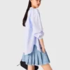 Short pleated denim skirt with strass