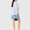 Short pleated denim skirt with strass