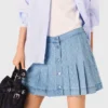 Short pleated denim skirt with strass