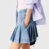 Short pleated denim skirt with strass