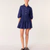 Short satin-effect pleated dress