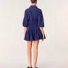 Short satin-effect pleated dress