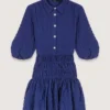 Short satin-effect pleated dress
