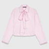 Short shirt with pussy bow
