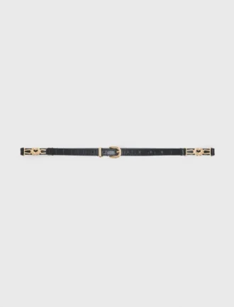 Slim croc-effect leather belt