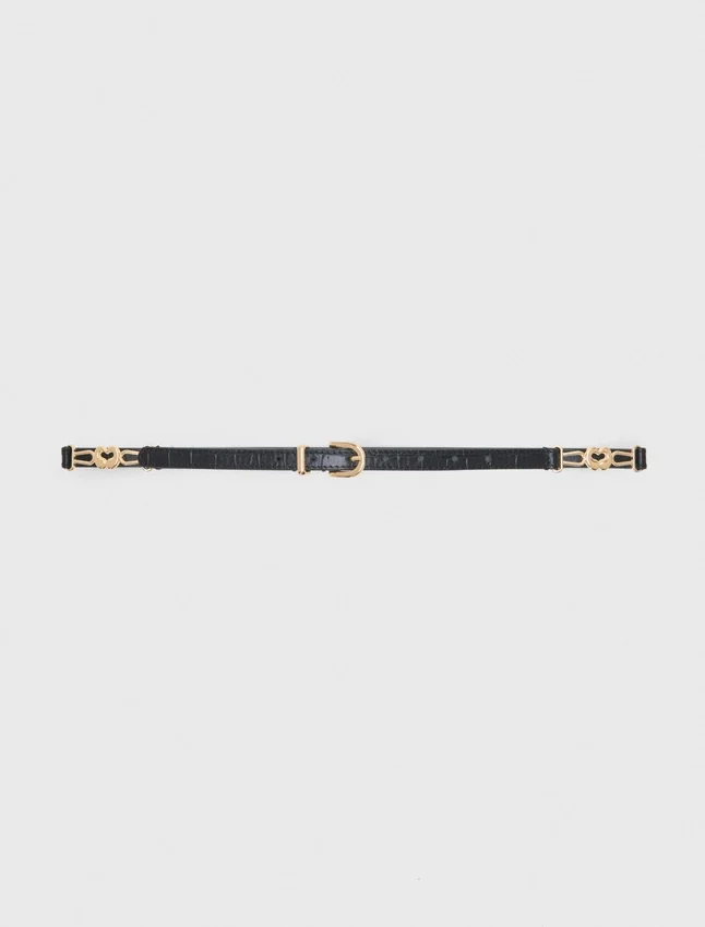 Slim croc-effect leather belt Slim croc-effect leather belt