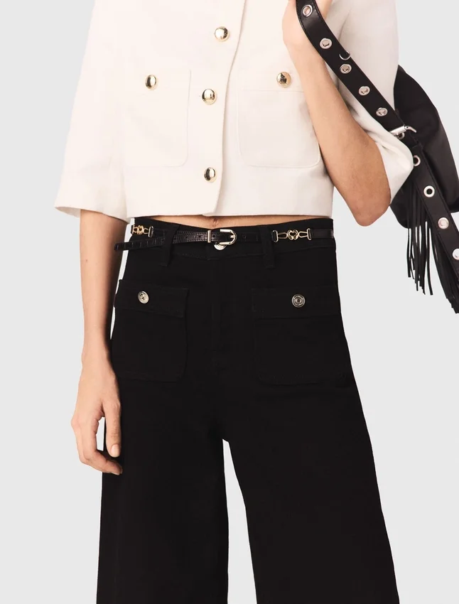 Slim croc-effect leather belt Slim croc-effect leather belt
