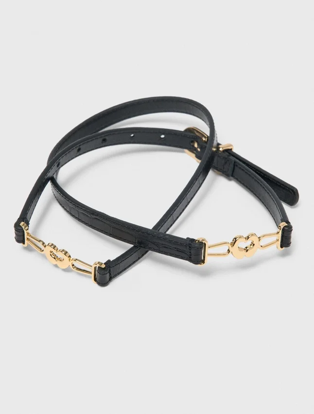 Slim croc-effect leather belt Slim croc-effect leather belt