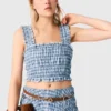 Smocked rhinestone cotton top