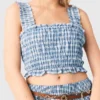 Smocked rhinestone cotton top